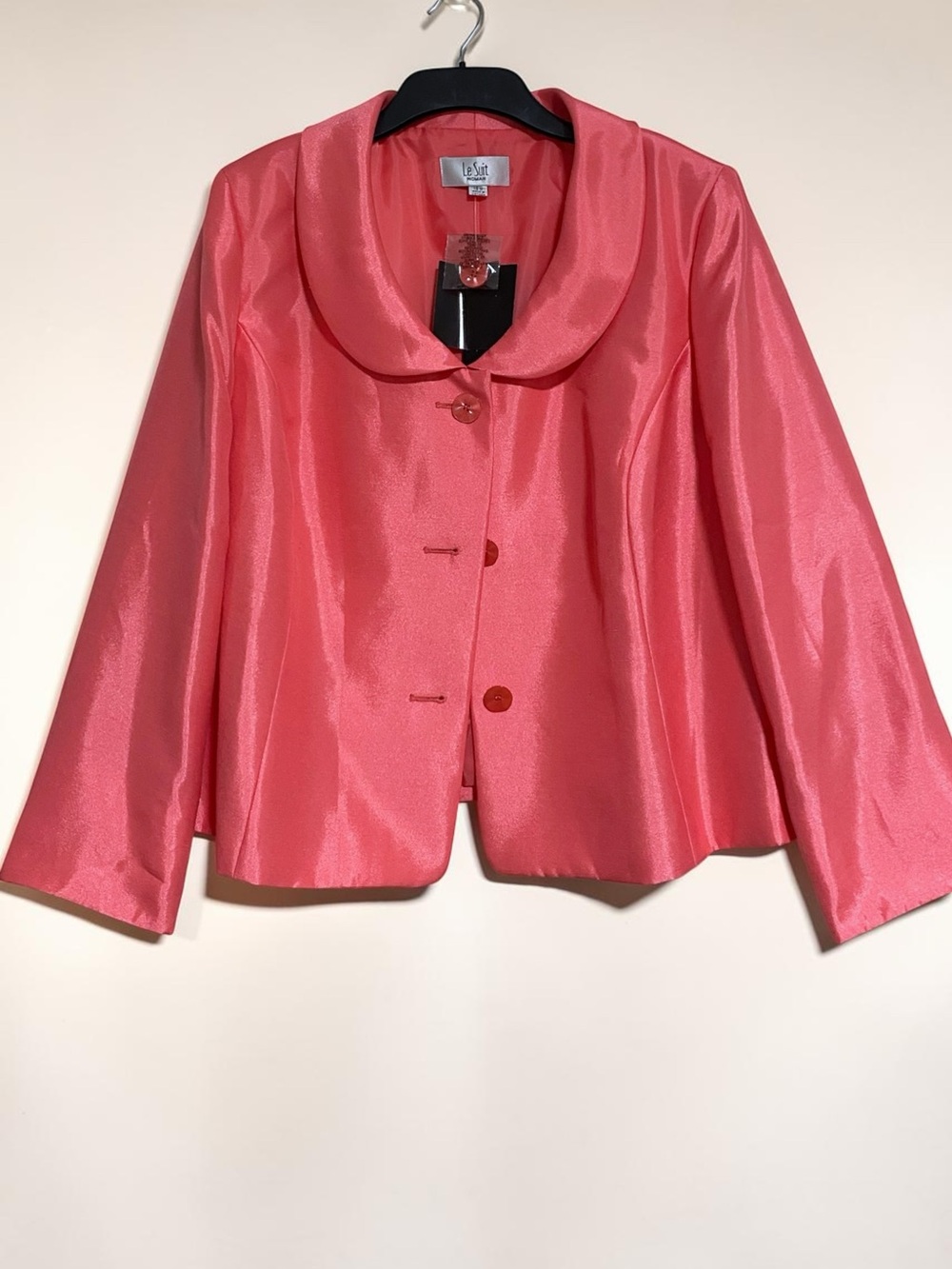 Le Suit Pink Shimmer Cropped Blazer With Peter Pan Collar